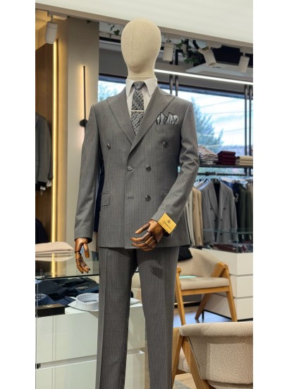 %88 Yün Çizgili Kruvaze Takım Elbise 