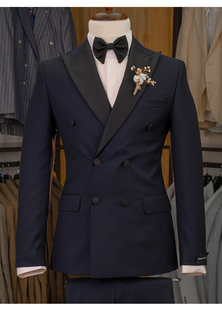 Silver Düğme Kruvaze Siyah Slim Fit Erkek Takım Elbise