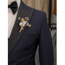 Lacivert Yaka Kruvaze Slim Fit Erkek Damatlık