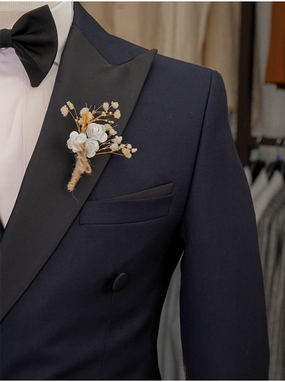 Lacivert Saten Yaka Kruvaze Damatlık