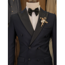 Lacivert Yaka Kruvaze Slim Fit Erkek Damatlık