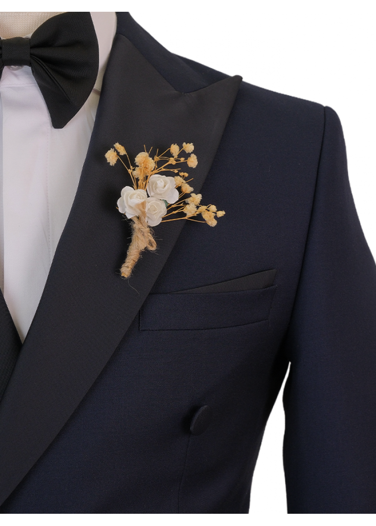 Lacivert Yaka Kruvaze Slim Fit Erkek Damatlık