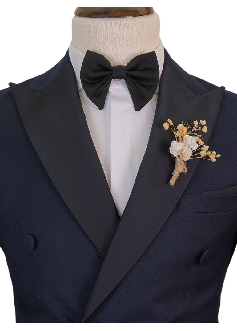 Lacivert Yaka Kruvaze Slim Fit Erkek Damatlık