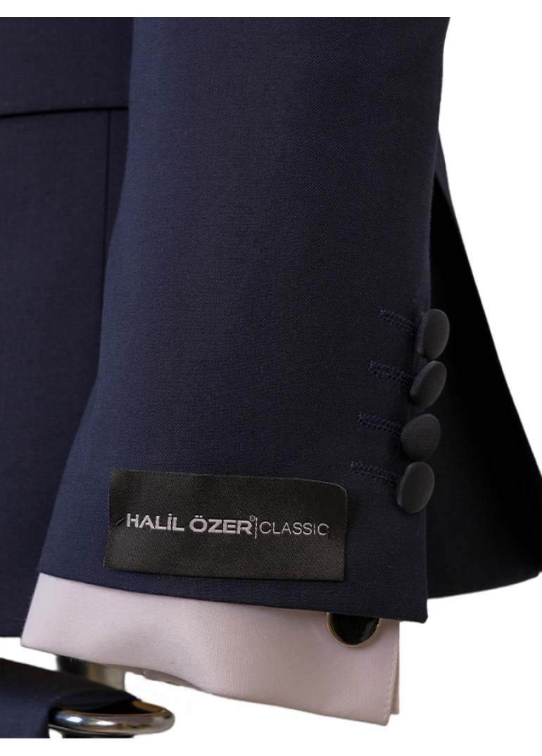 Lacivert Yaka Kruvaze Slim Fit Erkek Damatlık