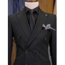 Yün Kruvaze Siyah Slim Fit Erkek Takım Elbise