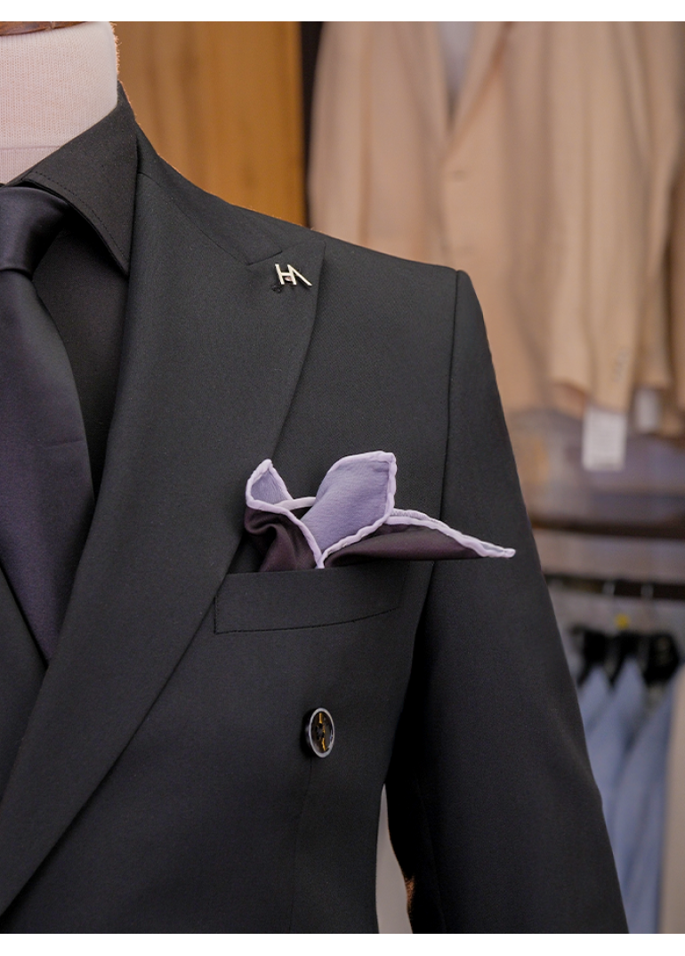 Yün Kruvaze Siyah Slim Fit Erkek Takım Elbise