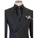 Yün Kruvaze Siyah Slim Fit Erkek Takım Elbise