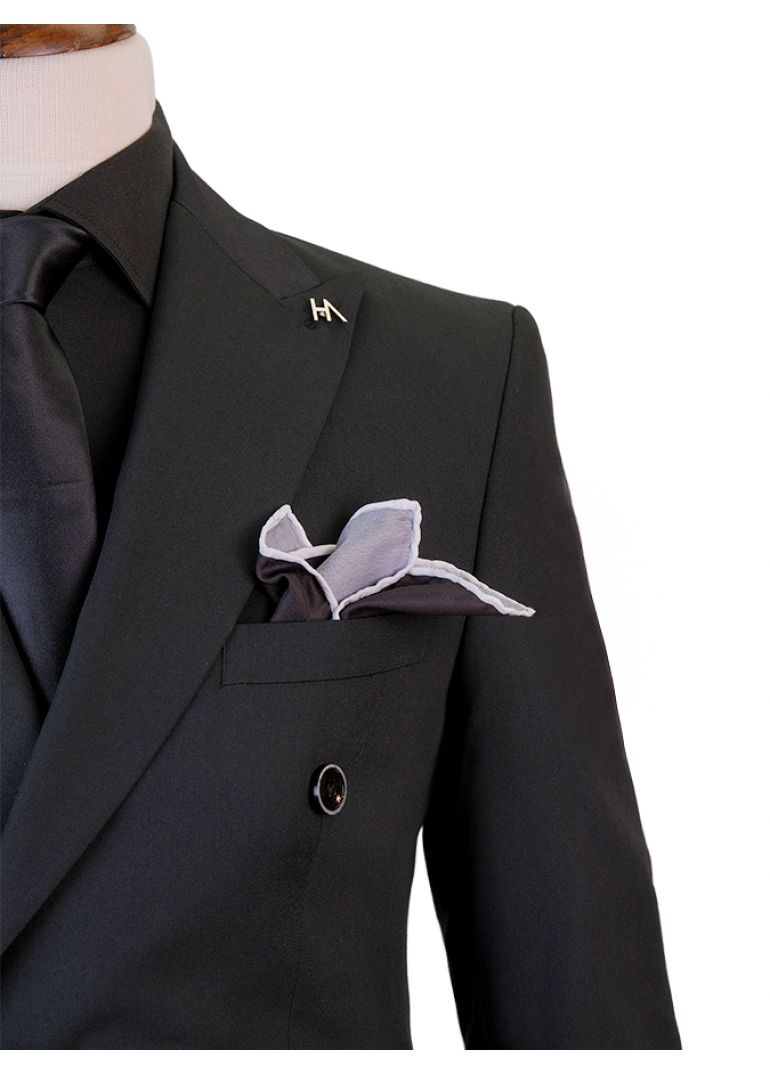 Yün Kruvaze Siyah Slim Fit Erkek Takım Elbise