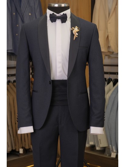 Sabit Şal Yaka Smokin Lacivert