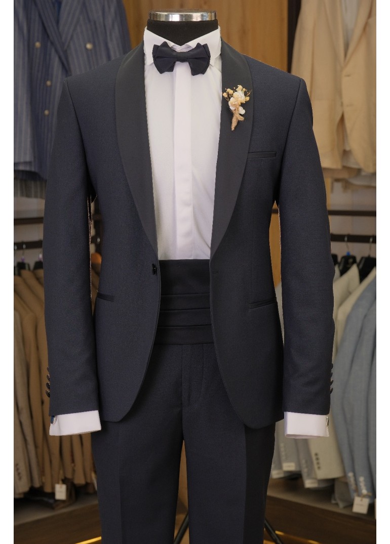 Sabit Şal Yaka Smokin Lacivert