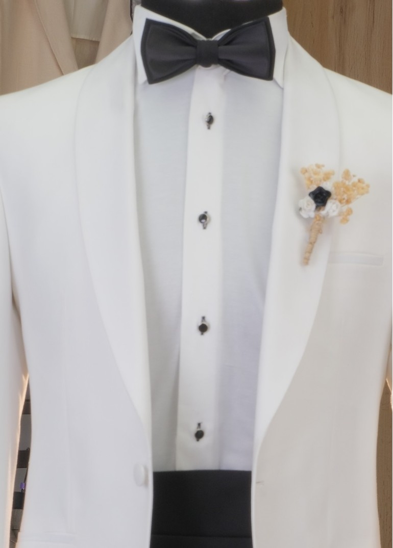 Sabit Şal Yaka Smokin Krem