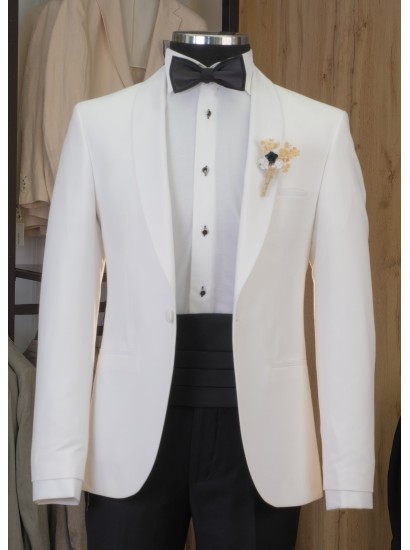 Sabit Şal Yaka Smokin Krem