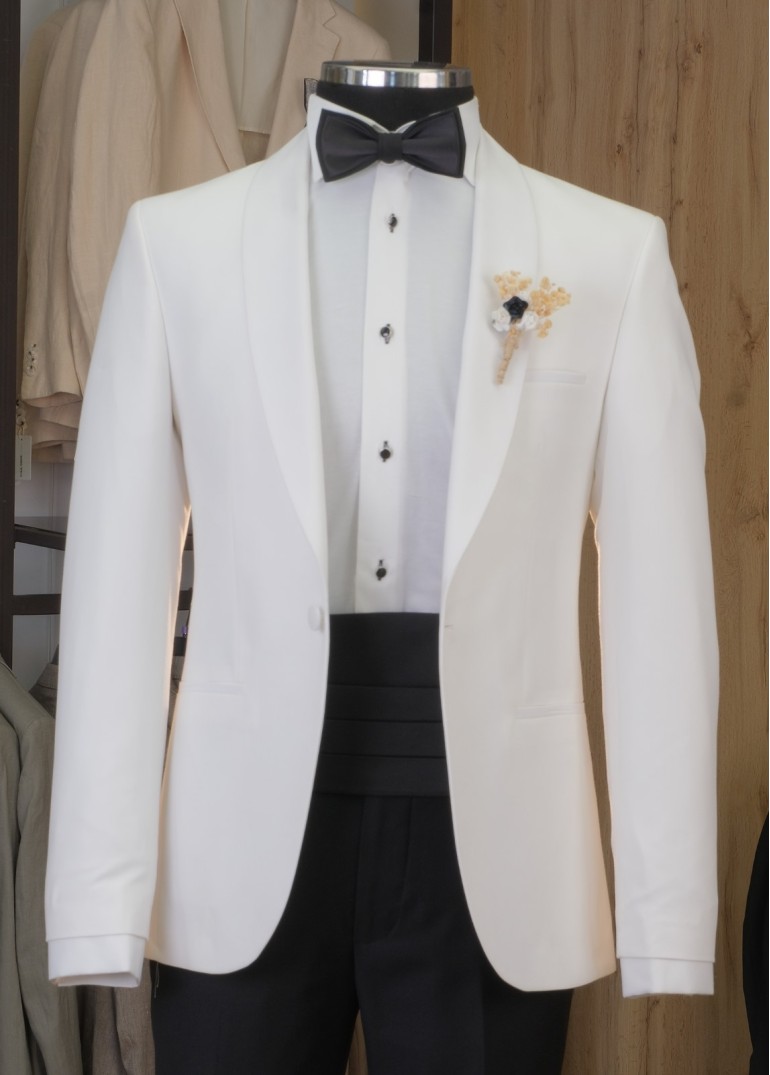 Sabit Şal Yaka Smokin Krem