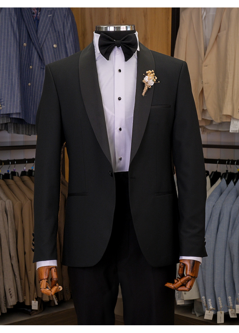 Sabit Şal Yaka Siyah Slim Fit Erkek Smokin