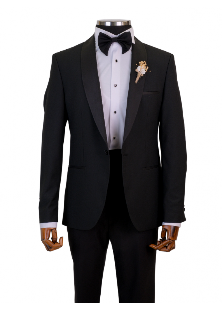 Sabit Şal Yaka Siyah Slim Fit Erkek Smokin