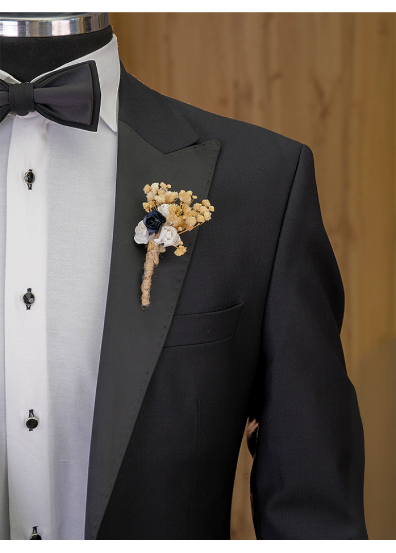 Siyah Slim Fit Smokin Damatlık Erkek Takım Elbise