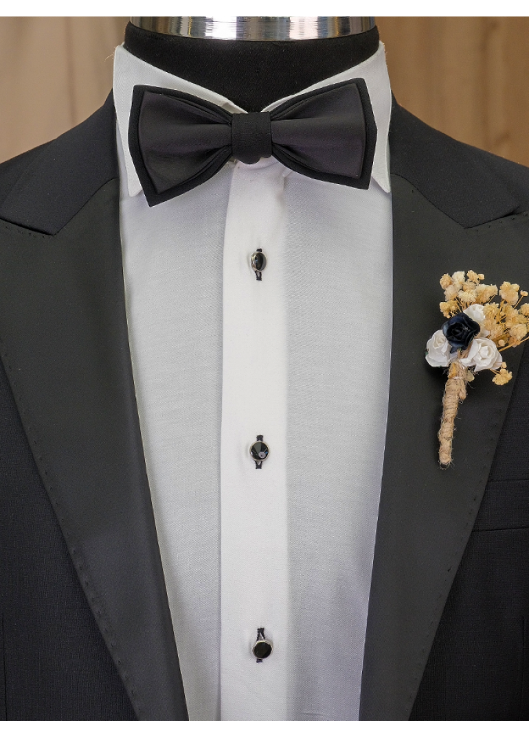 Siyah Slim Fit Smokin Damatlık Erkek Takım Elbise