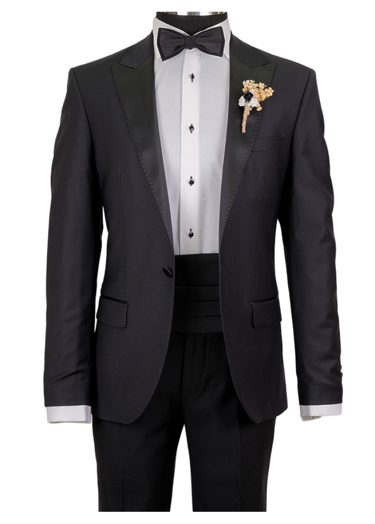 Siyah Slim Fit Smokin Damatlık Erkek Takım Elbise
