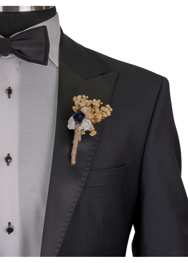 Siyah Slim Fit Smokin Damatlık Erkek Takım Elbise