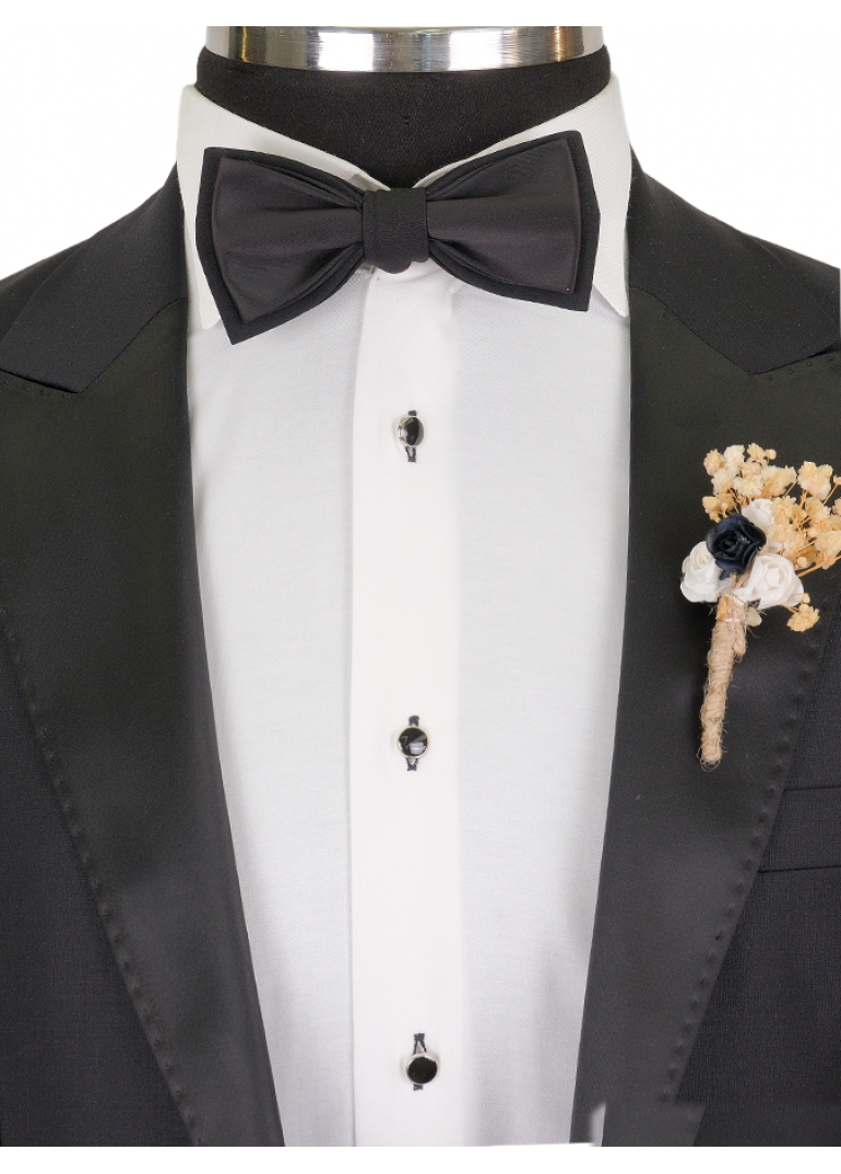 Siyah Slim Fit Smokin Damatlık Erkek Takım Elbise