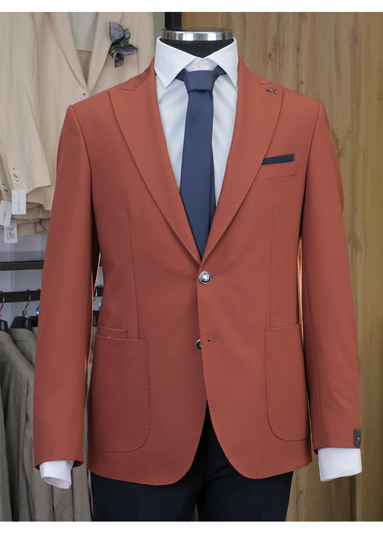 Torba Cep Taba Lacivert Slim Fit Erkek Takım Elbise