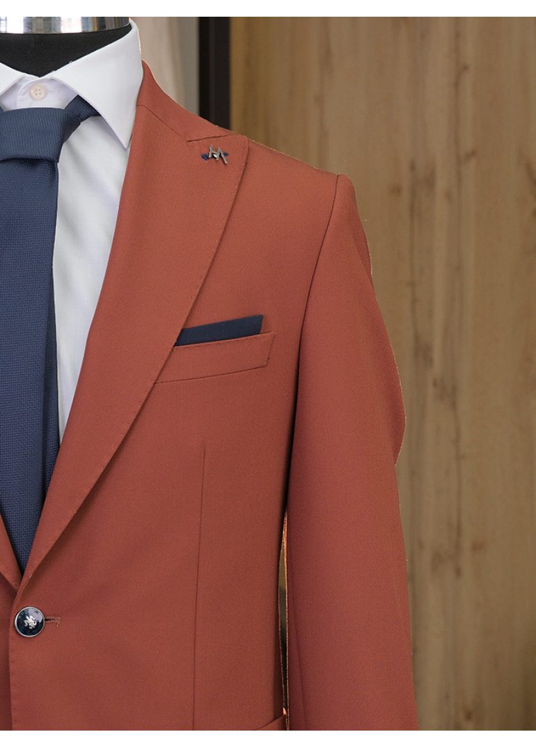 Torba Cep Taba Lacivert Slim Fit Erkek Takım Elbise