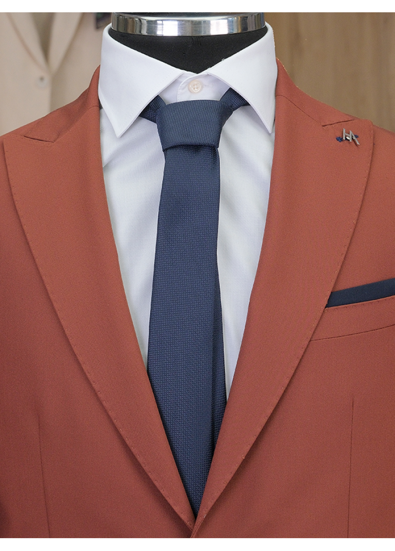 Torba Cep Taba Lacivert Slim Fit Erkek Takım Elbise