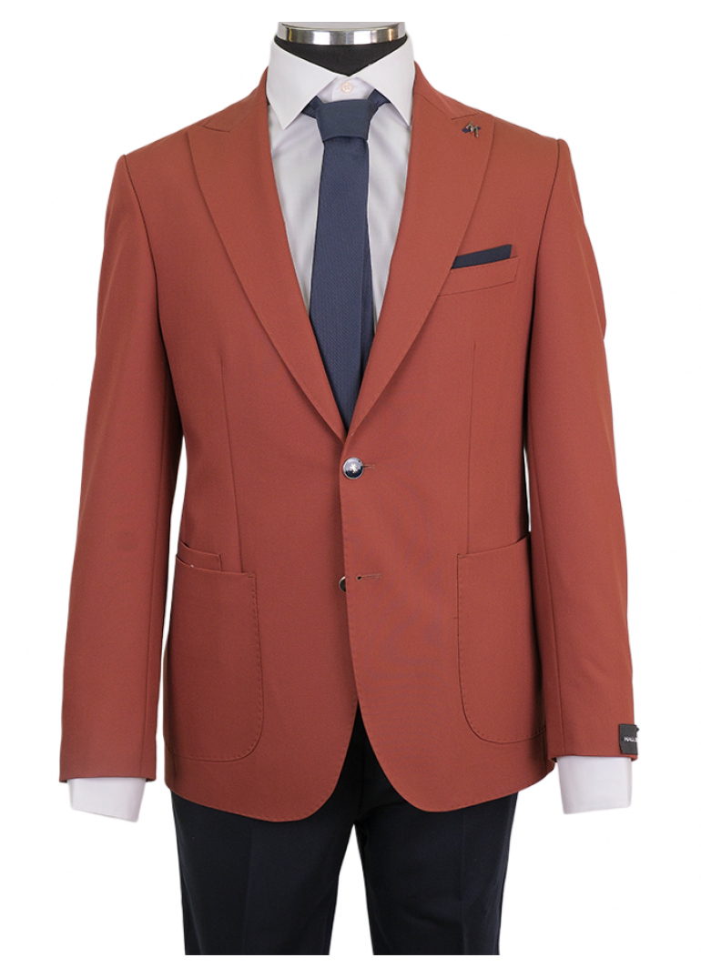 Torba Cep Taba Lacivert Slim Fit Erkek Takım Elbise