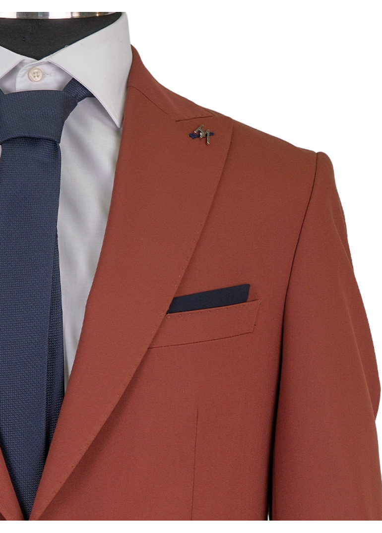 Torba Cep Taba Lacivert Slim Fit Erkek Takım Elbise