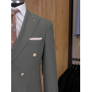 Kombinli Kruvaze Yeşil-Bej Slim Fit Erkek Takım Elbise