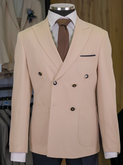 Kombinli Kruvaze Takım Bej-Lacivert 