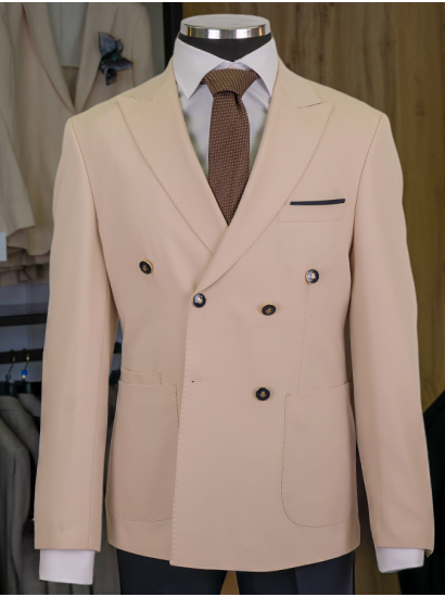 Kombinli Kruvaze Takım Bej-Lacivert 