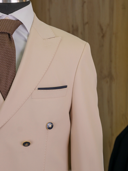 Kombinli Kruvaze Takım Bej-Lacivert 