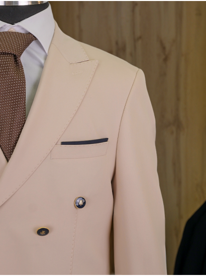 Kombinli Kruvaze Takım Bej-Lacivert 