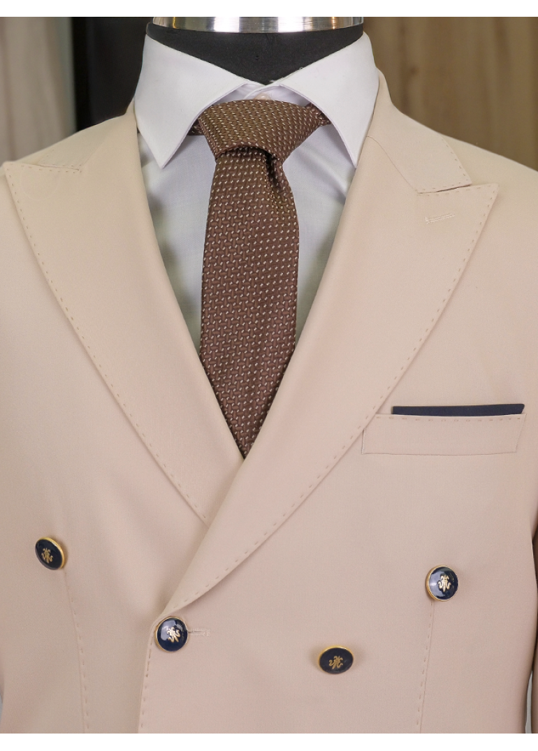 Kombinli Kruvaze Bej-Lacivert Slim Fit Erkek Takım Elbise