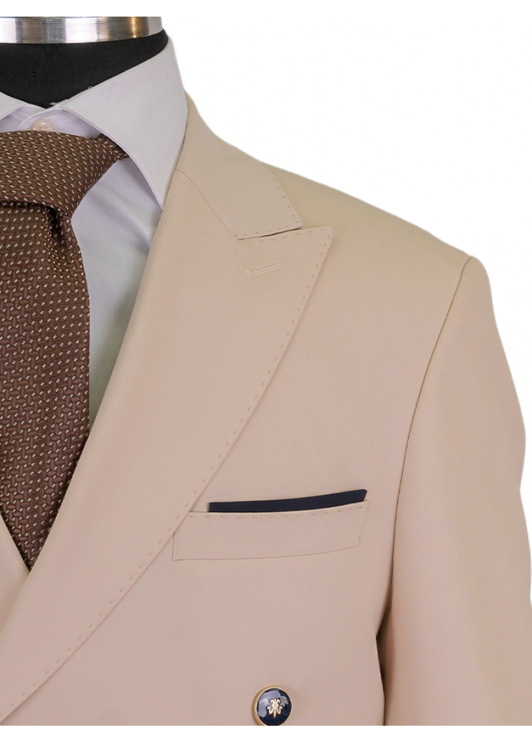 Kombinli Kruvaze Bej-Lacivert Slim Fit Erkek Takım Elbise