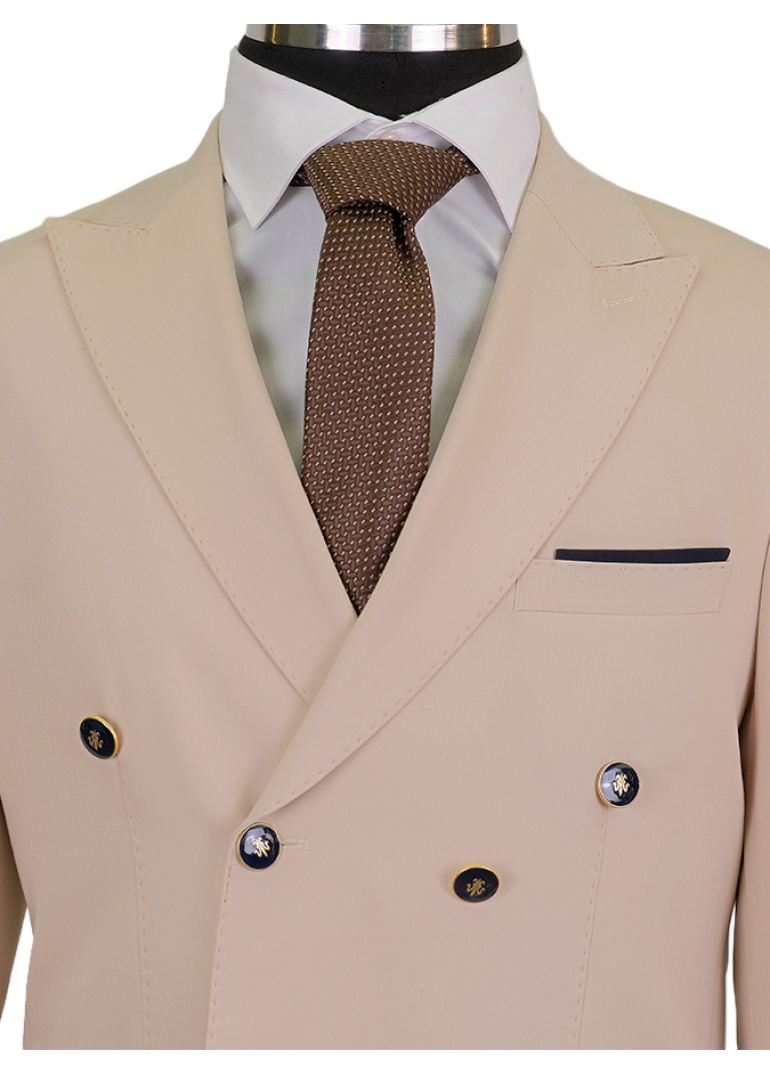 Kombinli Kruvaze Bej-Lacivert Slim Fit Erkek Takım Elbise