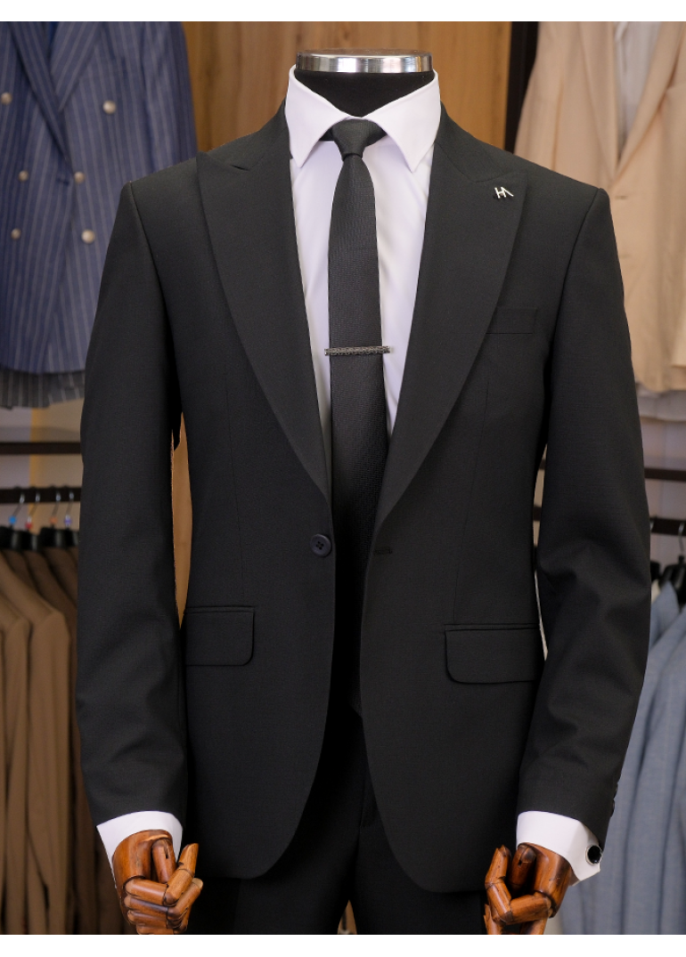 Yün Siyah Slim Fit Erkek Takım Elbise