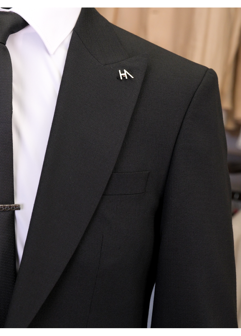 Yün Siyah Slim Fit Erkek Takım Elbise