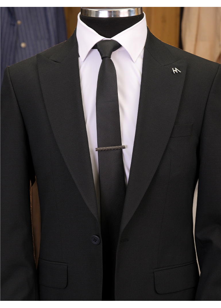 Yün Siyah Slim Fit Erkek Takım Elbise