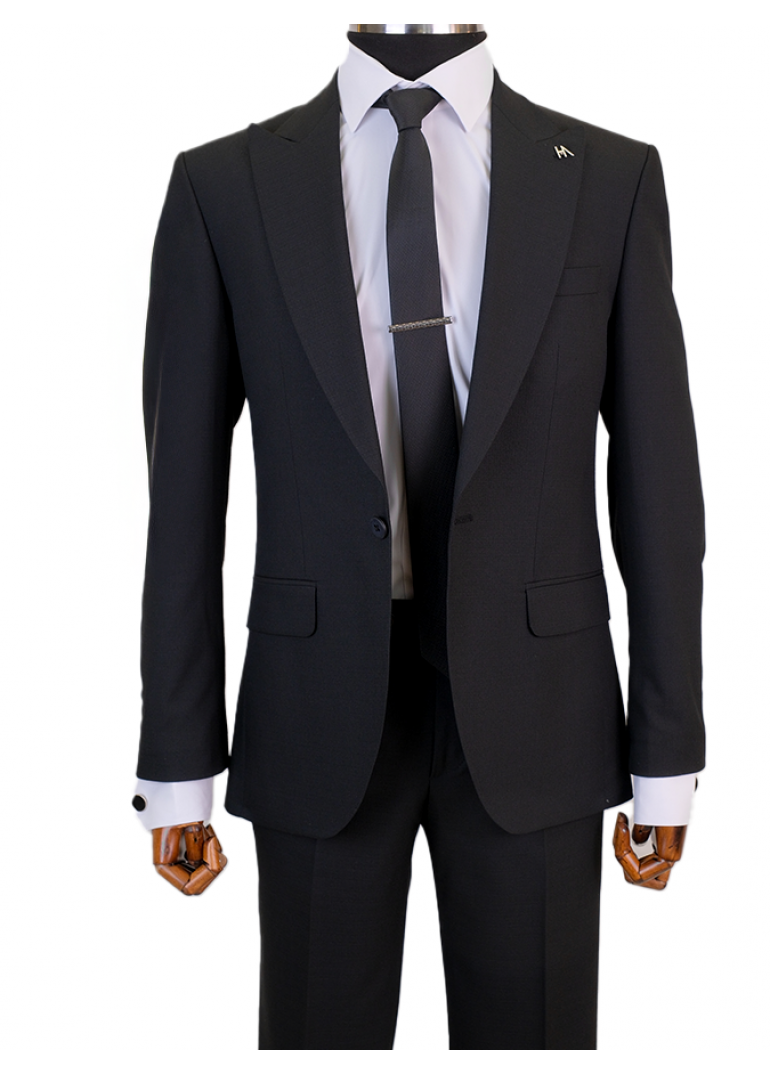 Yün Siyah Slim Fit Erkek Takım Elbise
