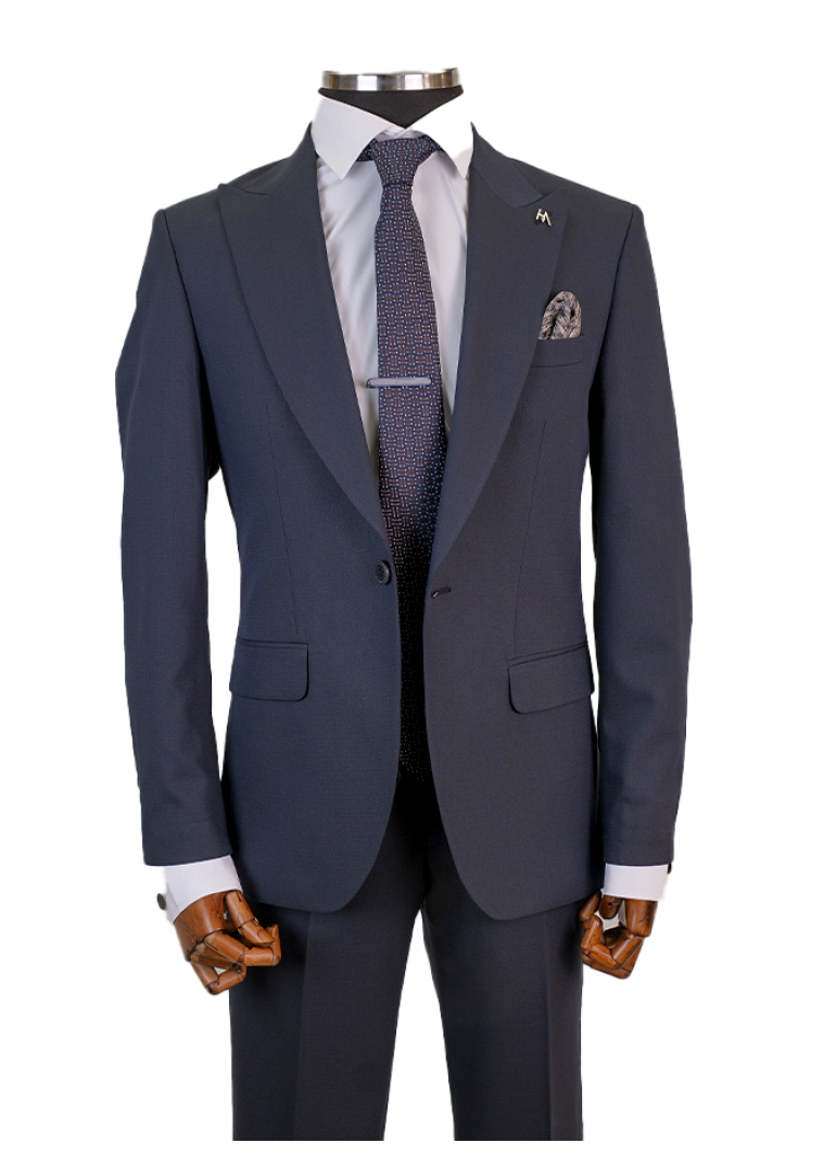 Yün Lacivert Slim Fit Erkek Takım Elbise