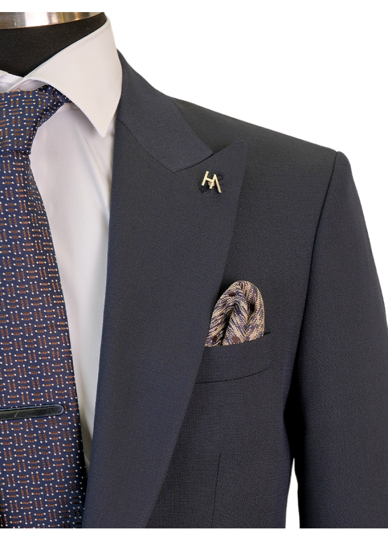 Yün Lacivert Slim Fit Erkek Takım Elbise