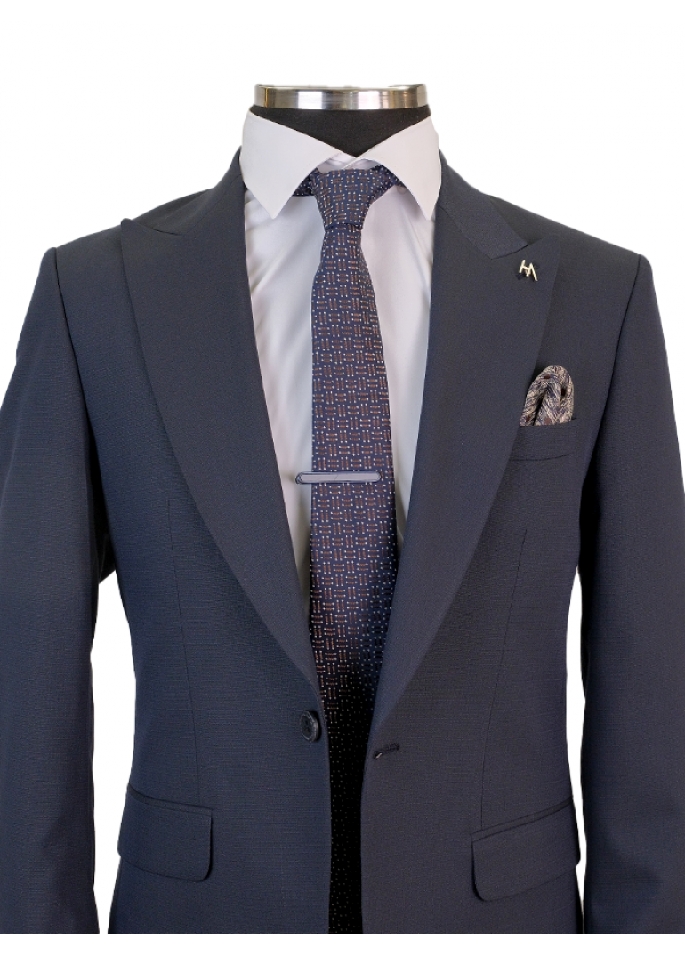 Yün Lacivert Slim Fit Erkek Takım Elbise