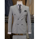 Çizgili Kruvaze Gri Slim Fit Erkek Takım Elbise