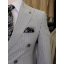 Çizgili Kruvaze Gri Slim Fit Erkek Takım Elbise