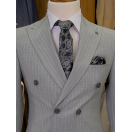 Çizgili Kruvaze Gri Slim Fit Erkek Takım Elbise