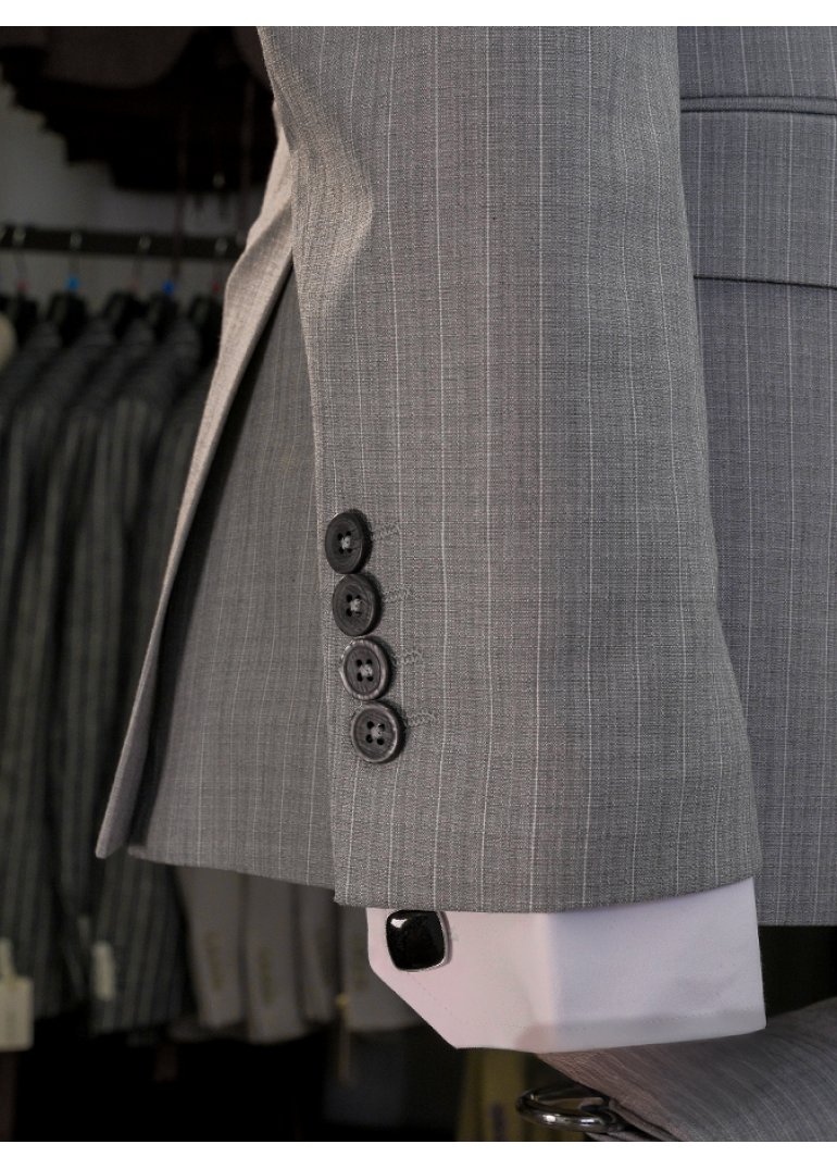 Çizgili Kruvaze Gri Slim Fit Erkek Takım Elbise