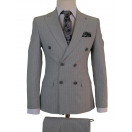 Çizgili Kruvaze Gri Slim Fit Erkek Takım Elbise