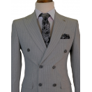 Çizgili Kruvaze Gri Slim Fit Erkek Takım Elbise